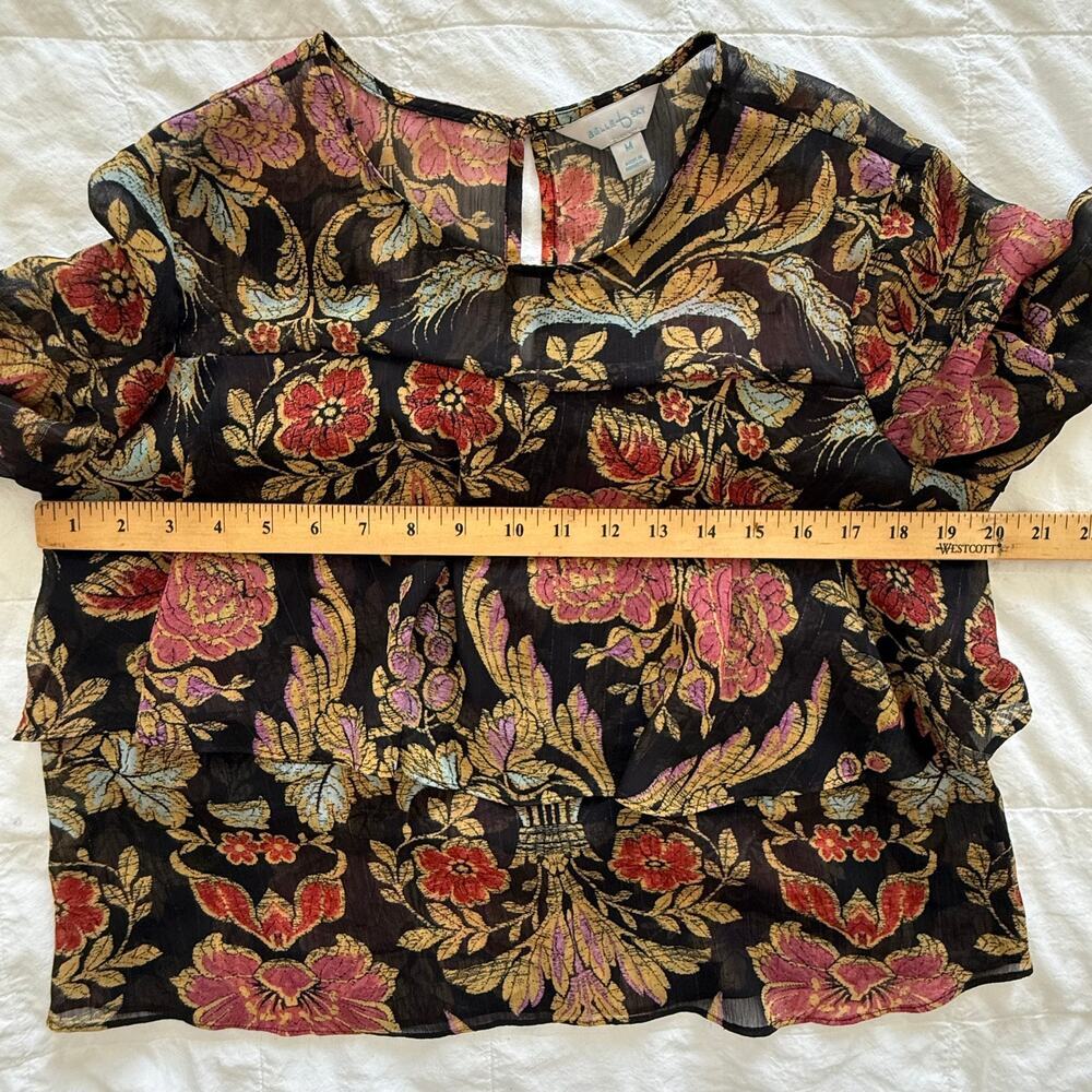 Belle + Sky Floral Sheer Blouse | Size M | Romantic Botanical Print Vintage Top - Picture 8 of 13